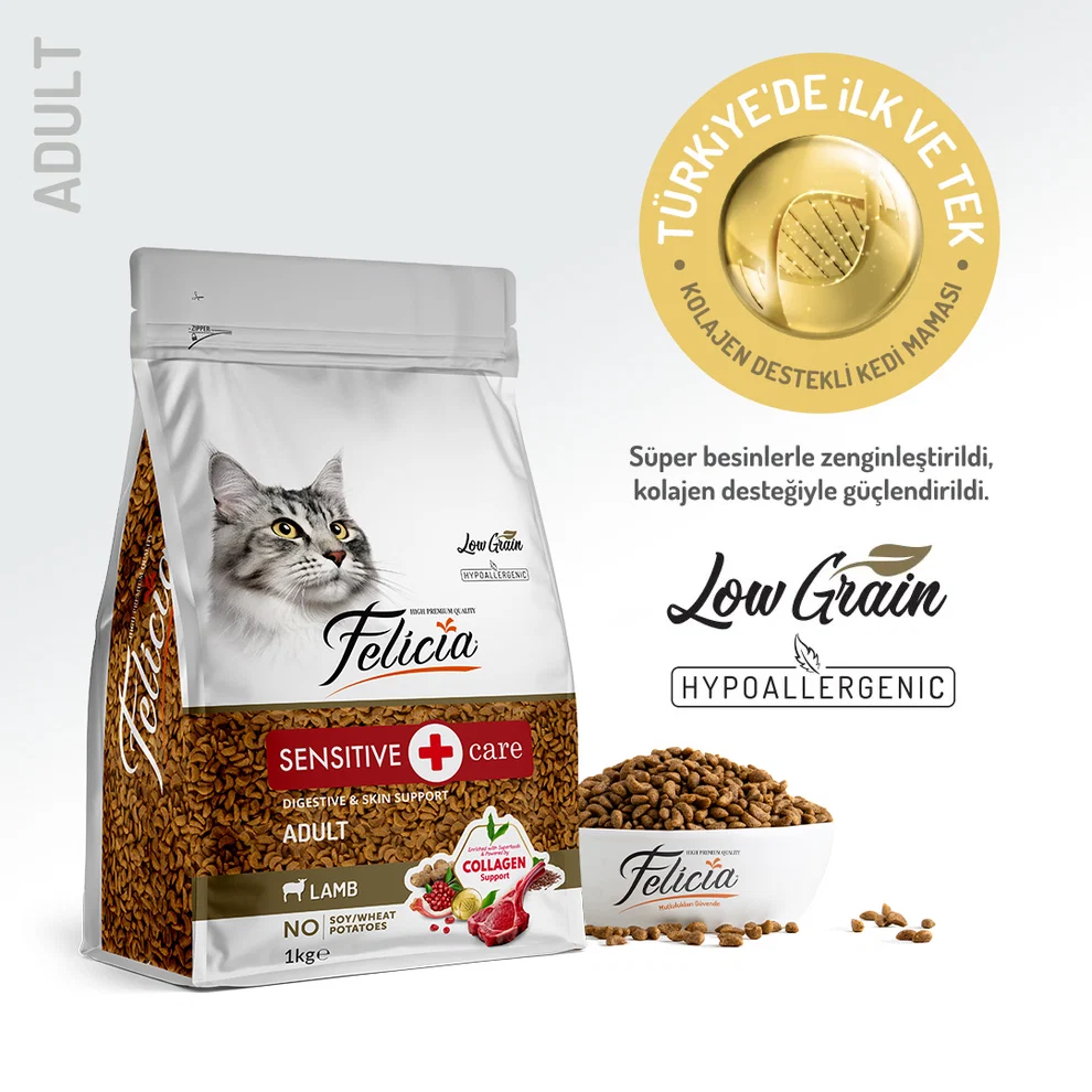 Felicia Kolajen Destekli Hipoalerjenik Kuzulu Yetişkin Kedi Maması 1kg