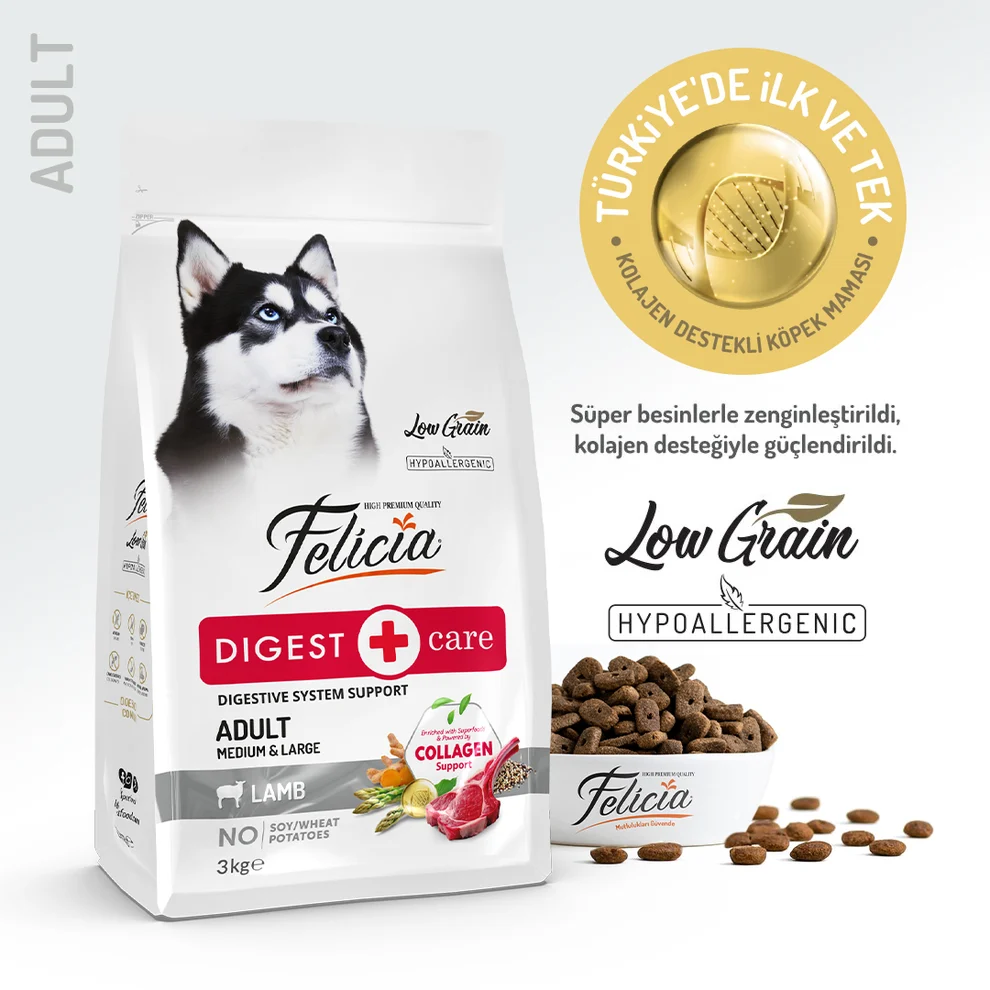 Felicia Kolajen Destekli Hipoalerjenik Kuzulu Yetişkin Köpek Maması 3kg