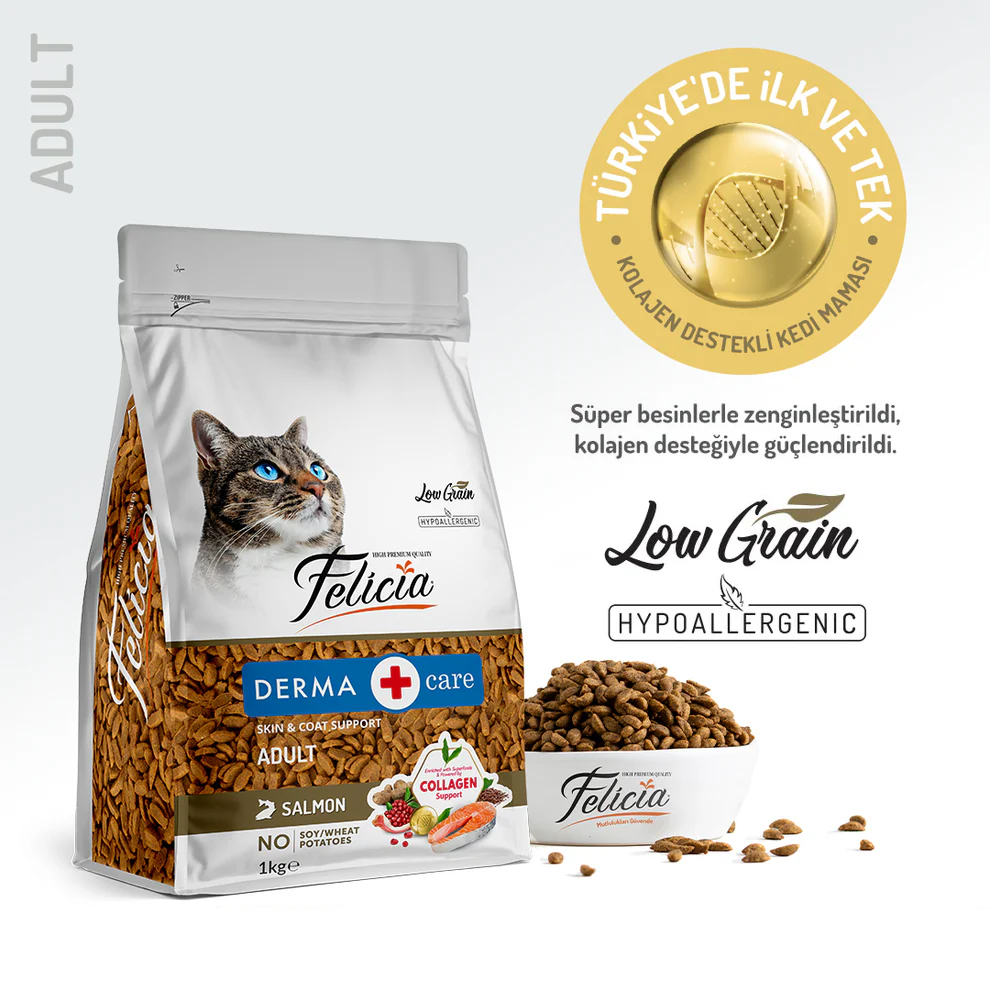 Felicia Kolajen Destekli Hipoalerjenik Somonlu Yetişkin Kedi Kuru Maması 1kg