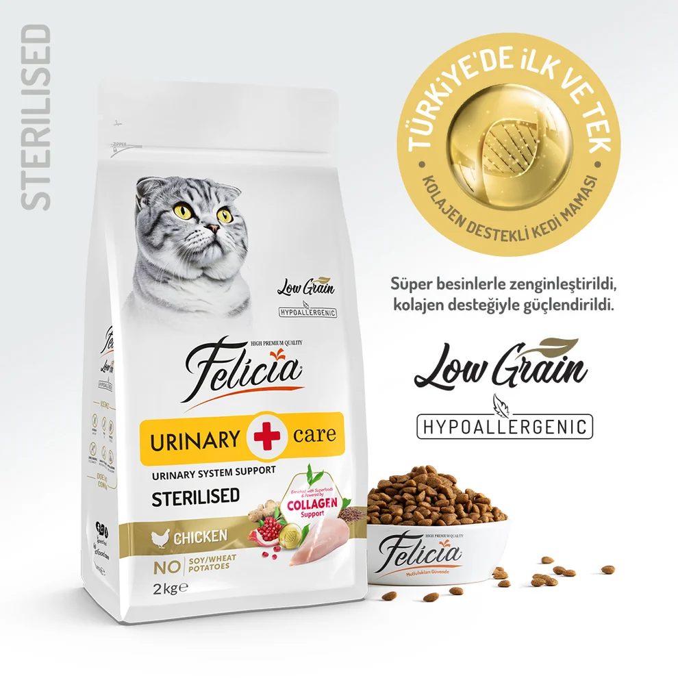 Felicia Kolajen Destekli Hipoalerjenik Tavuklu Kısırlaştırılmış Yetişkin Kedi Kuru Maması 2kg