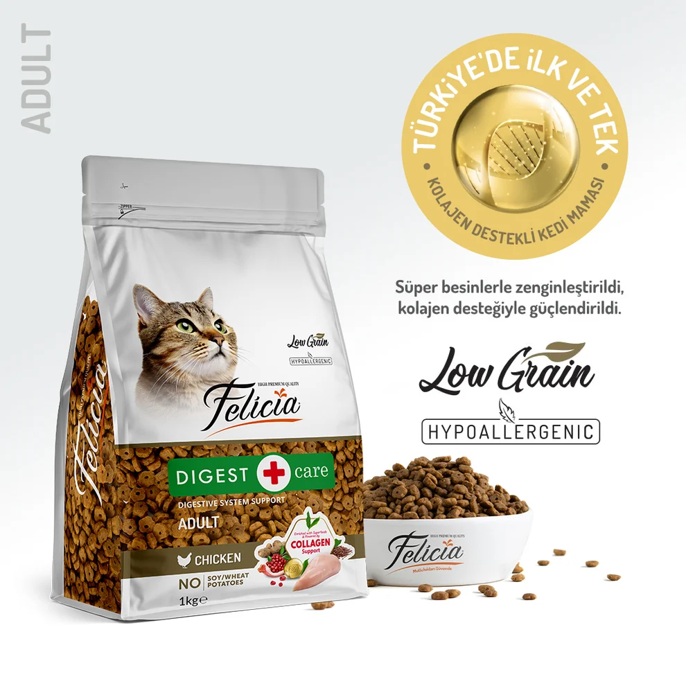 Felicia Kolajen Destekli Hipoalerjenik Tavuklu Yetişkin Kedi Kuru Maması 1kg