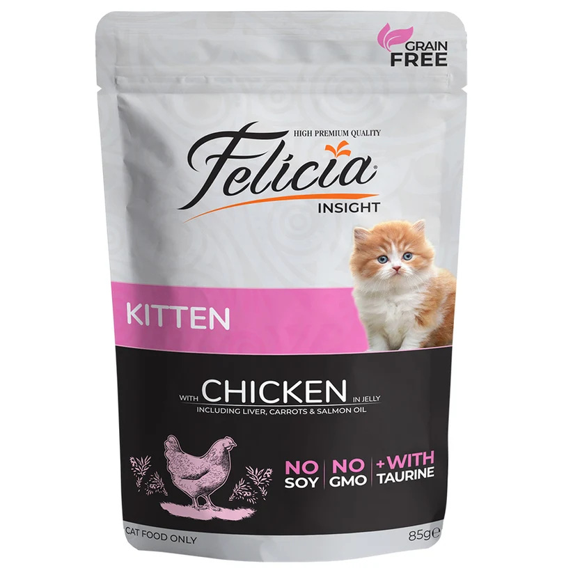 Felicia Tahılsız Pouch Yavru Tavuklu Yaş Kedi Maması 12x85gr 12 Adet