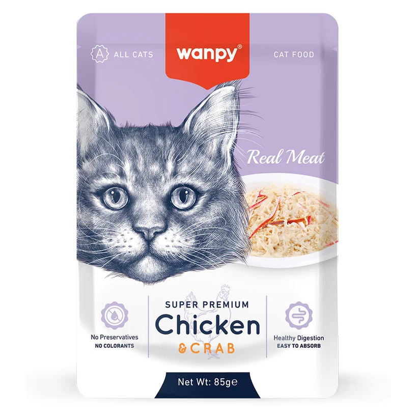 Wanpy Pouch Tavuklu & Yengeçli Yaş Kedi Maması 85g gr
